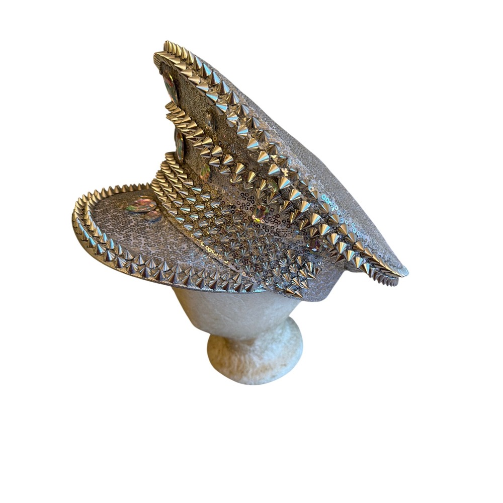 Unbranded Captain Hat Silver Sequin Military Spik… - image 2